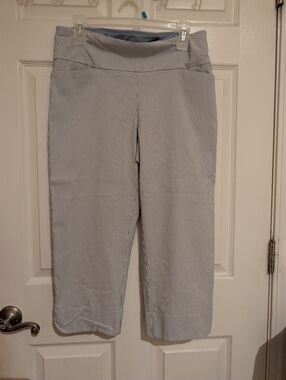 Women's Light Blue Pinstripe Pull-On Cropped Pants